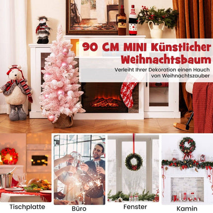 90 cm mini mākslīgā Ziemassvētku eglīte ar sniegu un cementa pamatni, Ziemassvētku eglīte Chirstbaum, rozā