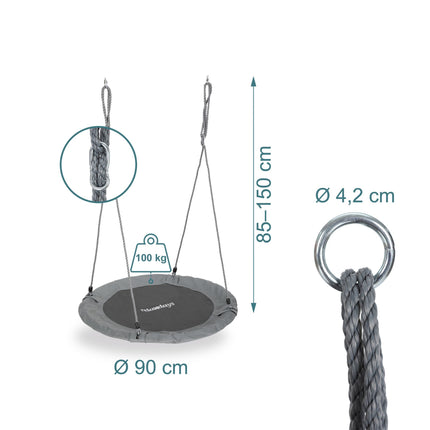 90 cm apaļas ligzdas šūpoles bērniem un pieaugušajiem