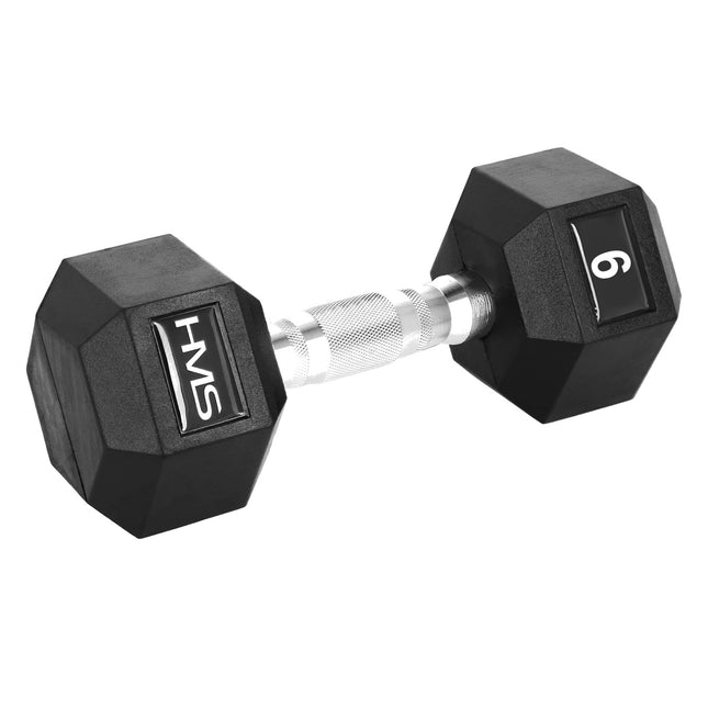 9 kg gumijas sešstūra hantele, rievots rokturis