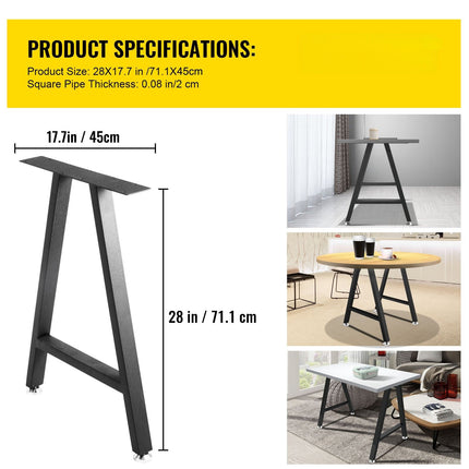 A-Shape Metal Table Legs Set of 2, 28 x 17.7 in