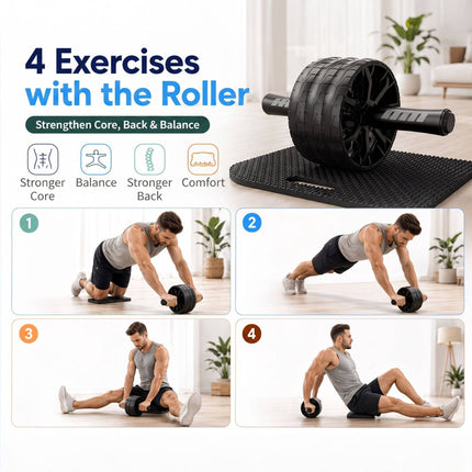 Ab Wheel Roller with Knee Mat and Three Non-Slip Wheels
