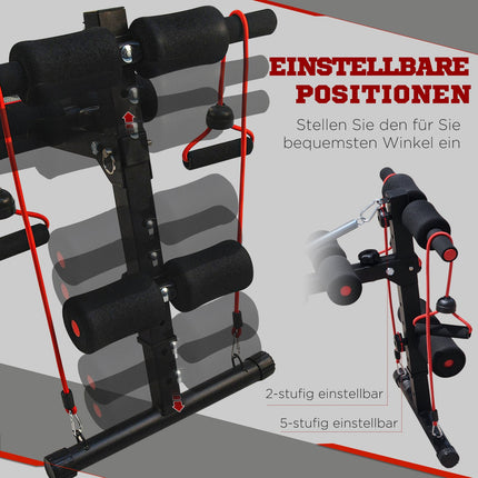 Vēdera preses trenažiera sols, preses sols, pretestības lentes, regulējamas līdz 120 kg, 37,5 x 55,5 x 50-68 cm
