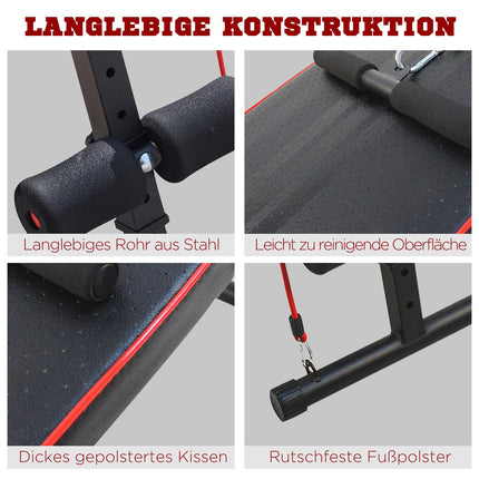 Vēdera preses trenažiera sols, preses sols, pretestības lentes, regulējamas līdz 120 kg, 37,5 x 55,5 x 50-68 cm