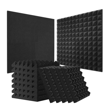 Acoustic Foam Panels, 24 Pack, 12 x 12 x 2 in, Pyramid, Black