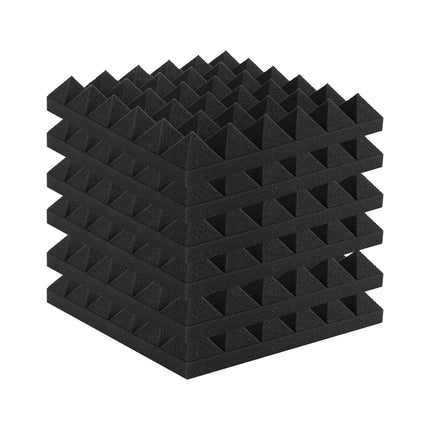 Acoustic Foam Panels, 24 Pack, 12 x 12 x 2 in, Pyramid, Black