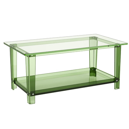 Acrylic Coffee Table, 2-Tier Storage Shelf, 50x80cm Green