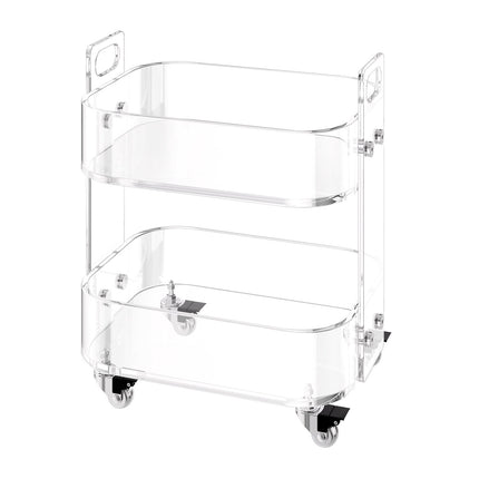 Acrylic Rolling Cart, 2-Tier Clear Side Table, Locking Wheels