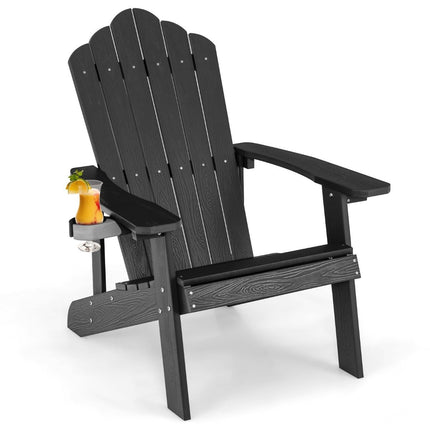 Adirondack krēsls ar krūzīšu turētāju, melns, laikapstākļiem izturīgs HIPS