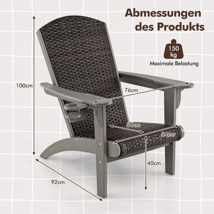 Adirondack krēsls ar krūzīšu turētāju, HDPE un rotangpalma, pelēks
