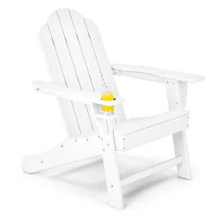 Adirondack krēsls ar krūzīšu turētāju, terases krēsls, ugunskura krēsls, 85,5 x 78,5 x 94 cm, balts