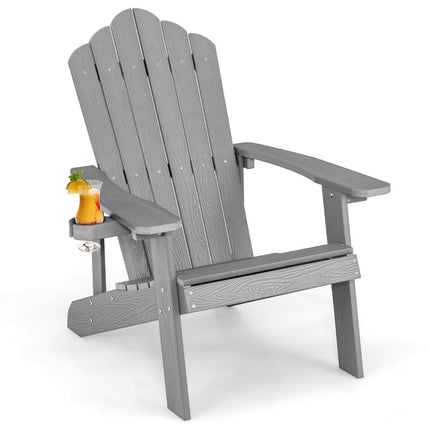 Adirondack krēsls ar krūzīšu turētāju, laikapstākļiem izturīgs, gaiši pelēks