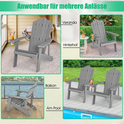 Adirondack krēsls ar krūzīšu turētāju, laikapstākļiem izturīgs, gaiši pelēks