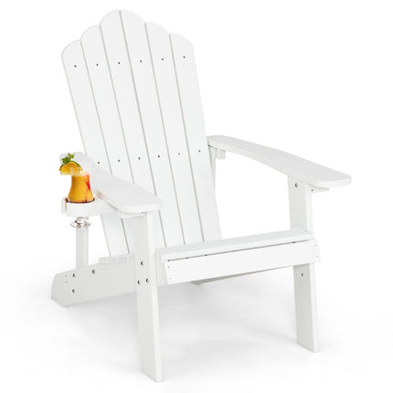 Adirondack krēsls ar krūzīšu turētāju, laikapstākļiem izturīgs, balts