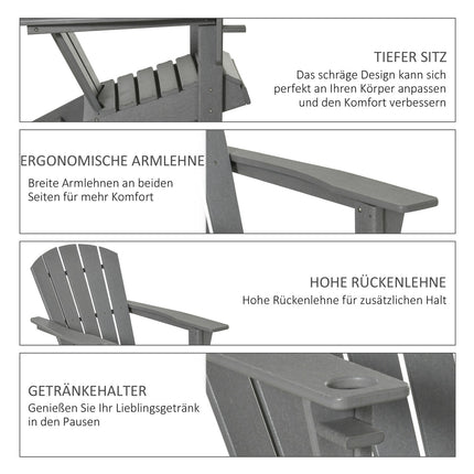 Adirondack garden chair in plastic with cup holder, gray