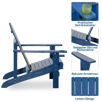 Adirondack chair, blue wooden chair with cup holder