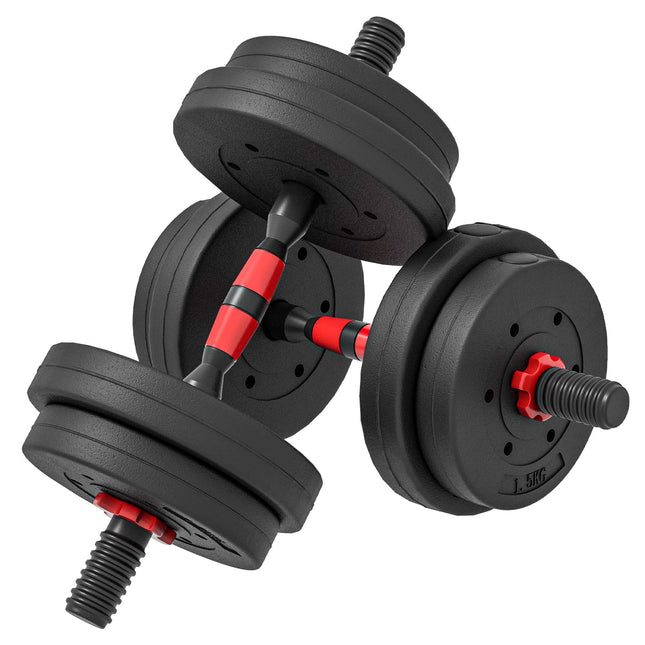 Regulējams 15 kg hanteļu komplekts, pārveidojams par stieni, melns