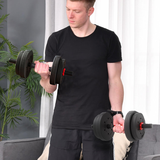 Regulējams 15 kg hanteļu komplekts, pārveidojams par stieni, melns