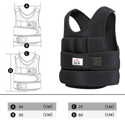 Regulējama 20 kg svara veste, noņemami svari, melna