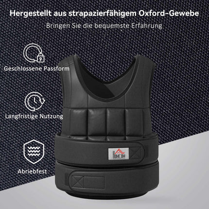 Regulējama 20 kg svara veste, noņemami svari, melna