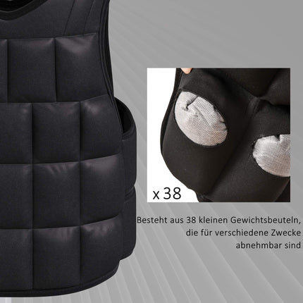 Regulējama 20 kg svara veste, noņemami svari, melna