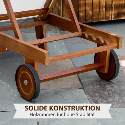 Regulējams akācijas koka sauļošanās krēsls ar riteņiem, 198 cm