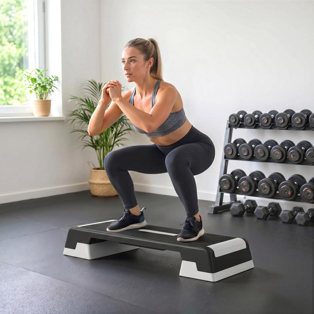 Regulējama aerobikas pakāpiena platforma, neslīdoša, 3 augstumi 15-25 cm