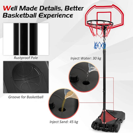 Regulējams basketbola grozs, pārnēsājama, piepildāma pamatne, 2 tīkli