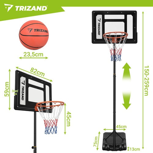 Regulējams basketbola grozs ar vairogu un bumbu