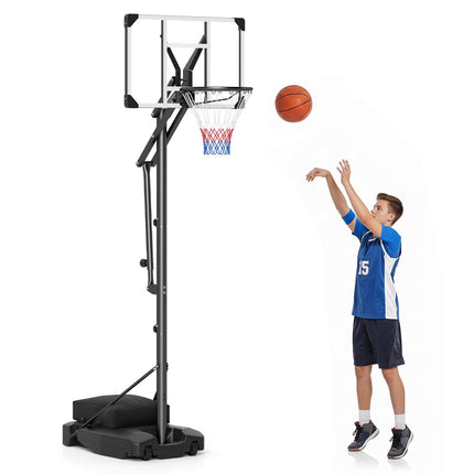 Regulējams basketbola grozs ar triecienizturīgu pamatni un riteņiem