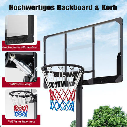 Regulējams basketbola grozs ar riteņiem un uzglabāšanas vietu