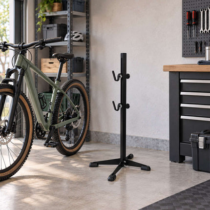 Adjustable Bike Stand with Rubber-Coated Hooks, Freestanding, Black, Iron