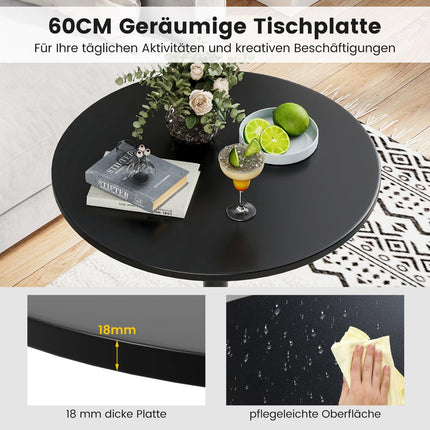 Regulējams bistro galda komplekts - 2 augstumi, 60 cm diametrs, melns