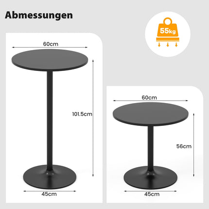 Regulējams bistro galda komplekts - 2 augstumi, 60 cm diametrs, melns