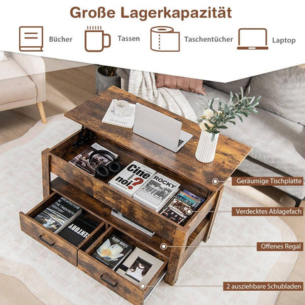 Regulējams kafijas galdiņš ar atvilktnēm, koks, 106x50x48 cm, brūns