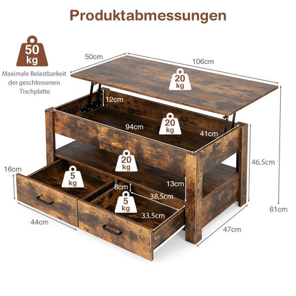 Regulējams kafijas galdiņš ar atvilktnēm, koks, 106x50x48 cm, brūns