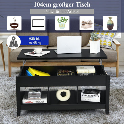 Regulējams kafijas galdiņš ar uzglabāšanas vietu, melns, 104,5x49x48-62,5 cm