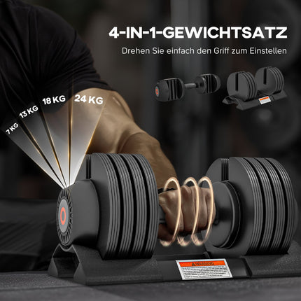 Regulējams hanteļu komplekts - no 7 līdz 24 kg, neslīdošs rokturis