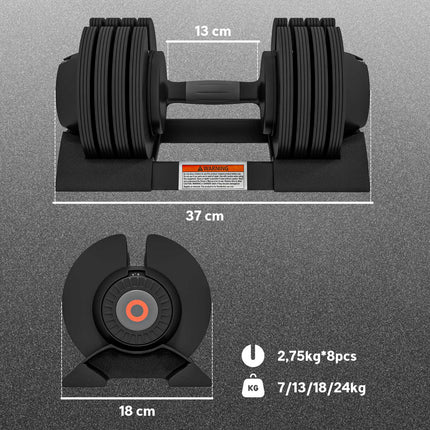 Regulējams hanteļu komplekts - no 7 līdz 24 kg, neslīdošs rokturis