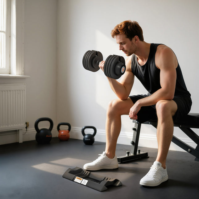 Regulējams hanteļu komplekts - no 7 līdz 24 kg, neslīdošs rokturis