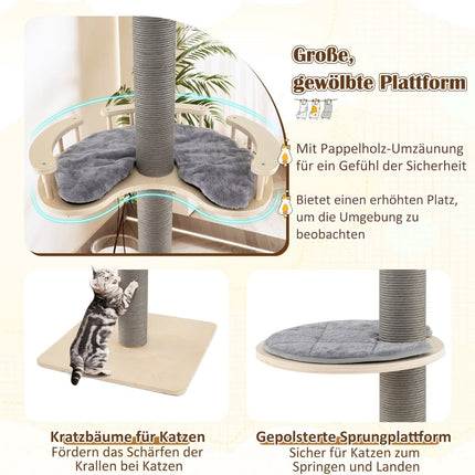 Regulējams kaķu koks no grīdas līdz griestiem, 236-271 cm, pelēks