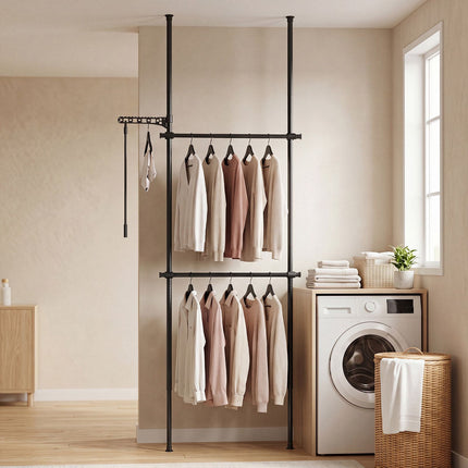 Regulējams drēbju pakaramais no grīdas līdz griestiem, melns, 100,3–300 cm