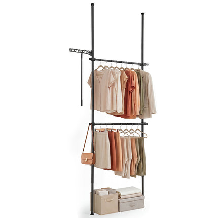 Regulējams drēbju pakaramais no grīdas līdz griestiem, melns, 100,3–300 cm
