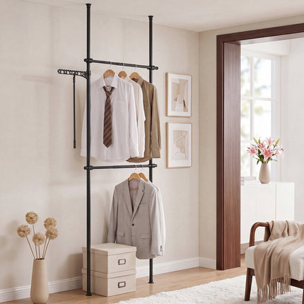 Regulējams drēbju pakaramais no grīdas līdz griestiem, melns, 100,3–300 cm
