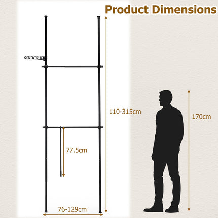 Regulējams drēbju pakaramais no grīdas līdz griestiem, melns, 100,3–300 cm