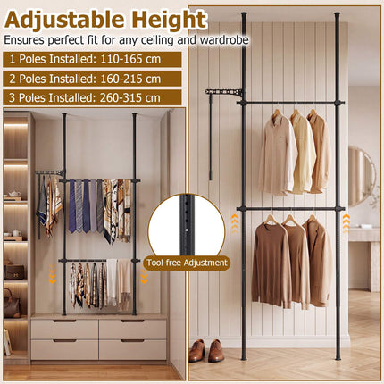 Regulējams drēbju pakaramais no grīdas līdz griestiem, melns, 100,3–300 cm