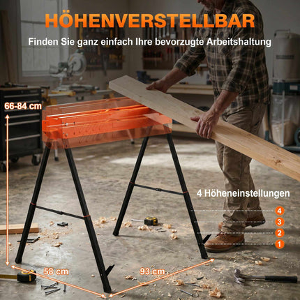 Regulējami saliekami zāģa statīvi, metāla, celtspēja 250 kg, 2 gab. komplekts