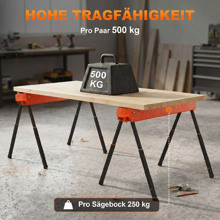 Regulējami saliekami zāģa statīvi, metāla, celtspēja 250 kg, 2 gab. komplekts