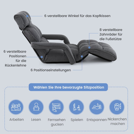 Regulējama saliekamā dīvāngulta, tumši pelēka, 6 pozīcijas