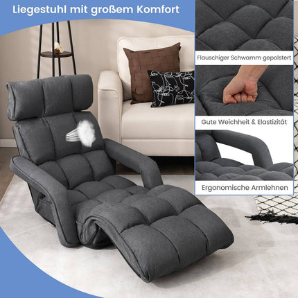 Regulējama saliekamā dīvāngulta, tumši pelēka, 6 pozīcijas