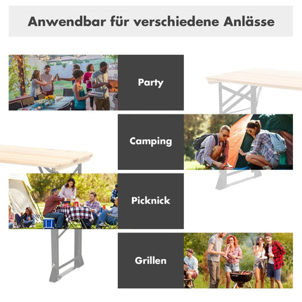 Regulējams saliekams koka piknika galds ar lietussarga atveri